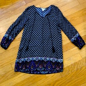 Sun & Shadow (Nordstrom) Paisley, Floral Navy & Pink Dress / Tunic w/Tassels - S